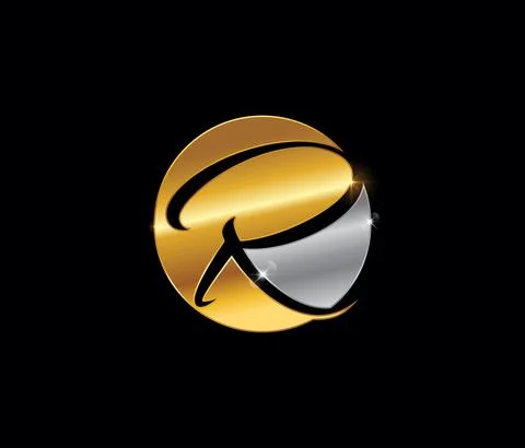 Gold and Silver Circle INitial Letter R Logo Stock Illustration