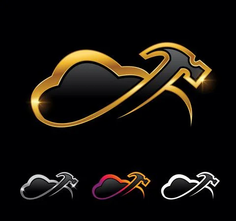 Gold and silver cloud and hammer vector sign Stock Illustration