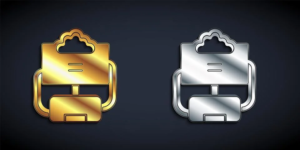 Gold and silver Cloud database icon isolated on black background. Cloud Stock Illustration