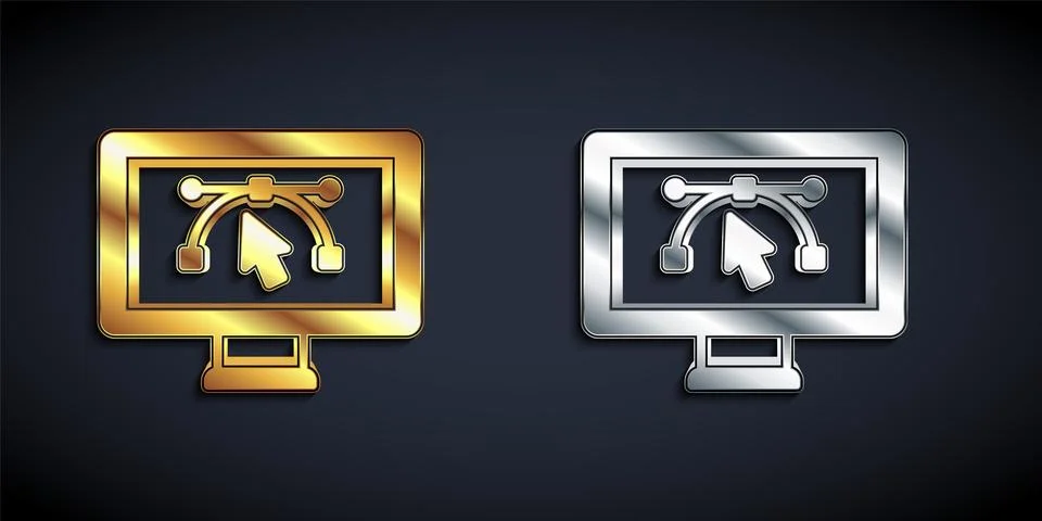 Gold and silver Computer display with vector design program icon isolated o.. Stock Illustration
