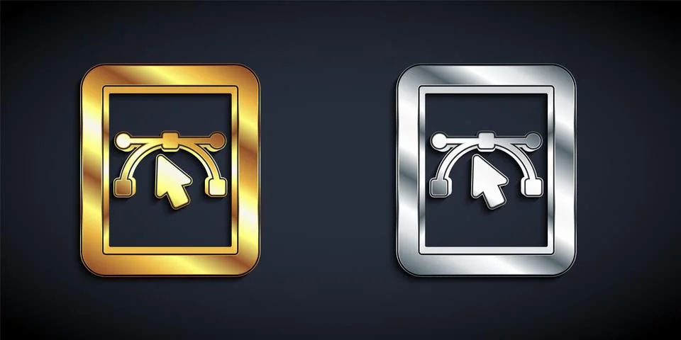Gold and silver Computer display with vector design program icon isolated o.. イラスト素材