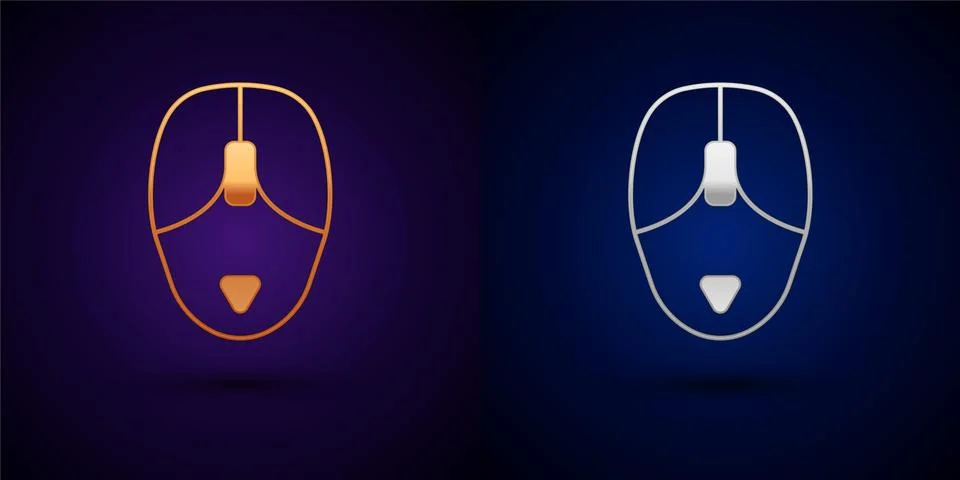 Gold and silver Computer mouse icon isolated on black background. Optical with Stock Illustration