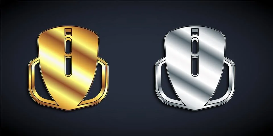 Gold and silver Computer mouse gaming icon isolated on black background. Optical Stock Illustration