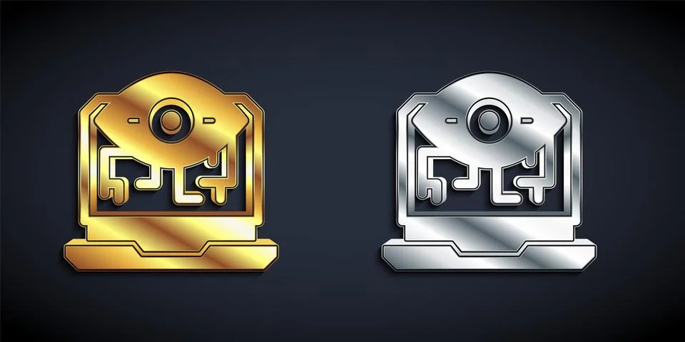 Gold and silver Computer vision icon isolated on black background. Technical  Stock Illustration