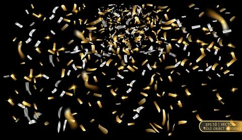 Gold and silver confetti. Vector festive illustration of a falling shiny Stock Illustration