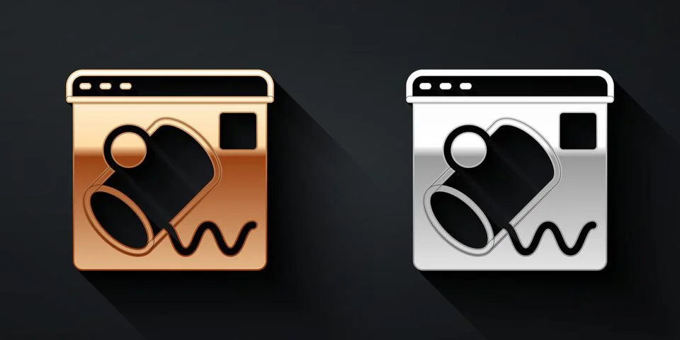 Gold and silver Data visualisation icon isolated on black background. Long Illustrazione stock