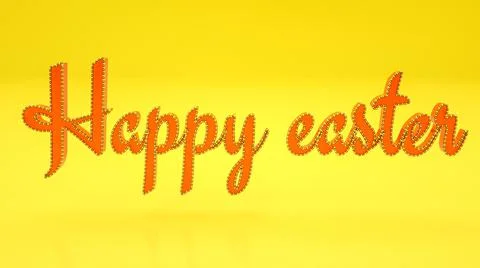 Gold and silver Easter eggs on a yellow backdrop and the word Happy Easter. 3 Stockillustratie