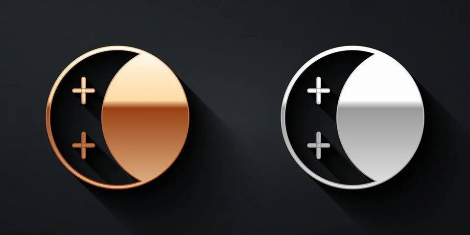 Gold and silver Eclipse of the sun icon isolated on black background. Total Stock Illustration