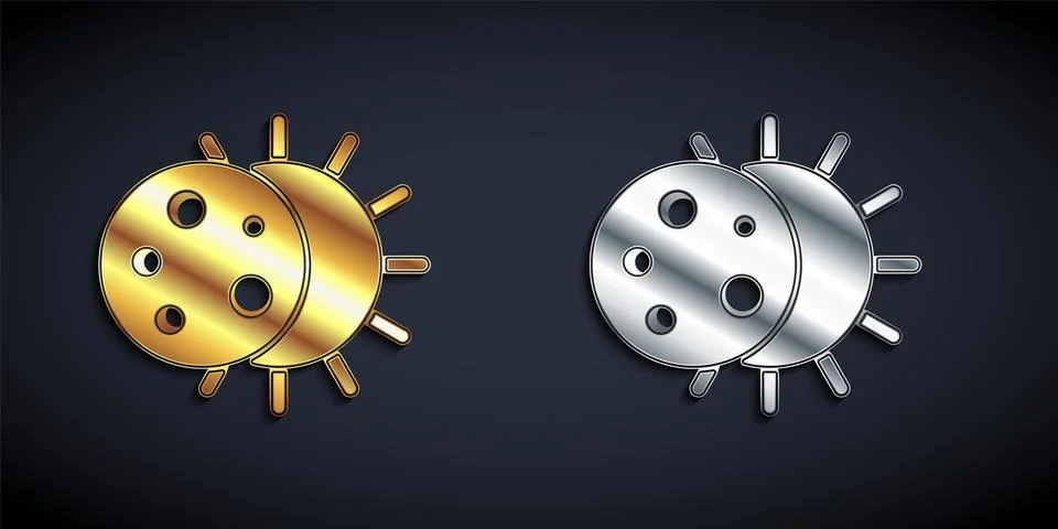 Gold and silver Eclipse of the sun icon isolated on black background. Total Stock Illustration