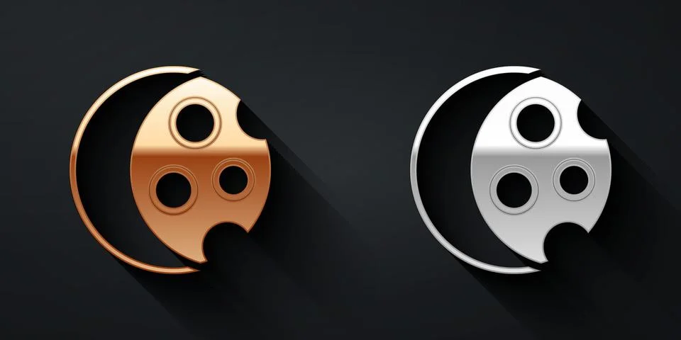 Gold and silver Eclipse of the sun icon isolated on black background. Total.. Stock Illustration