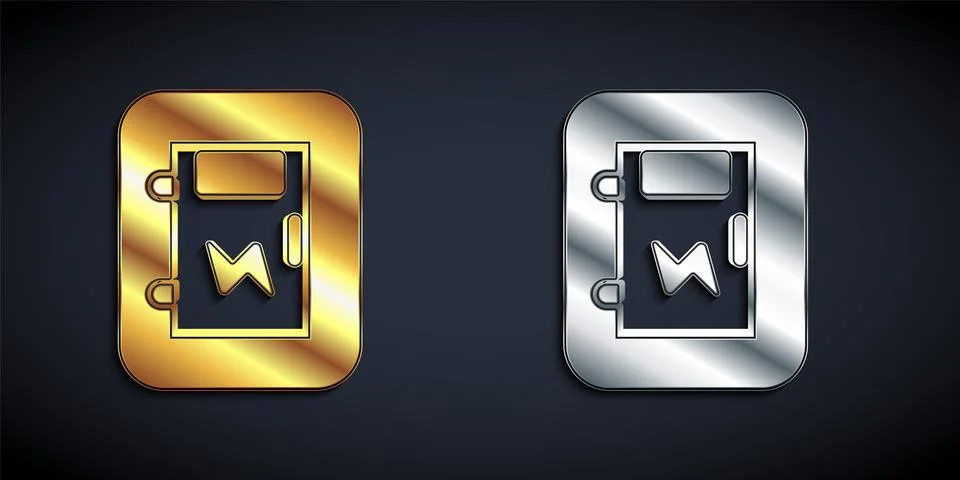 Gold and silver Electrical panel icon isolated on black background. Long shadow Stock Illustration