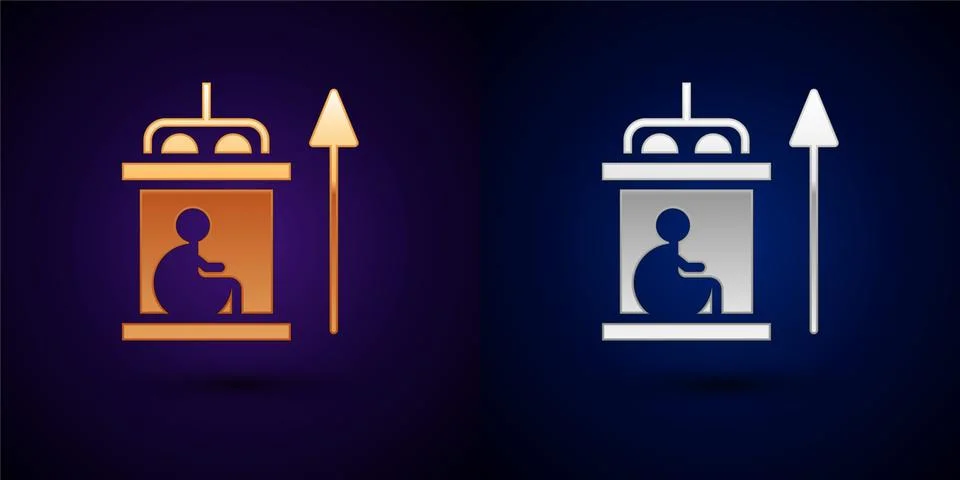 Gold and silver Elevator for disabled icon isolated on black background. Vector Stock Illustration