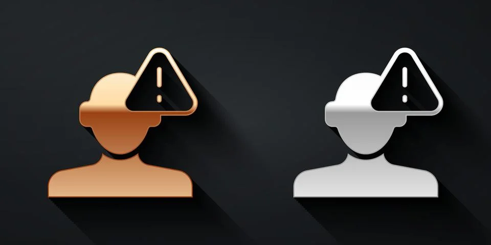 Gold and silver Finding a problem in psychology icon isolated on black backgr Illustrazione stock