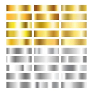 Gold and silver gradient texture collection. Golden and gray foil background  Stock Illustration