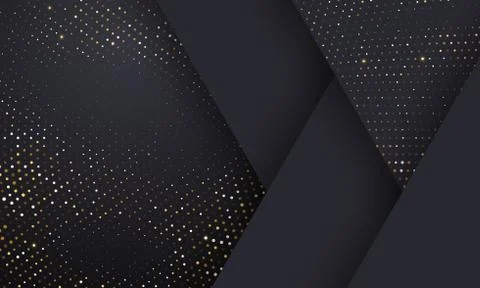 Gold and silver halftone pattern on geometric black background. Vector golden Illustrazione stock