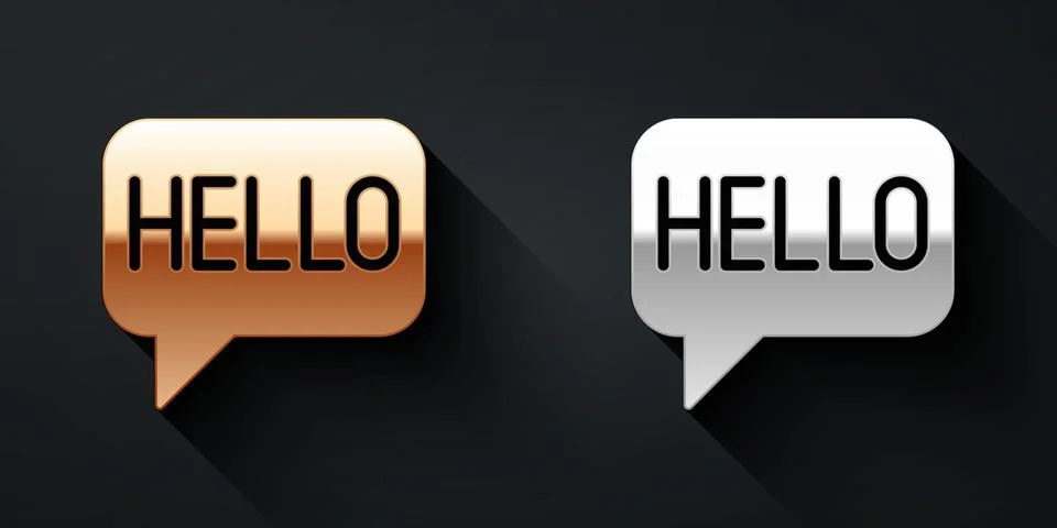 Gold and silver Hello in different languages icon isolated on black background Stock Illustration