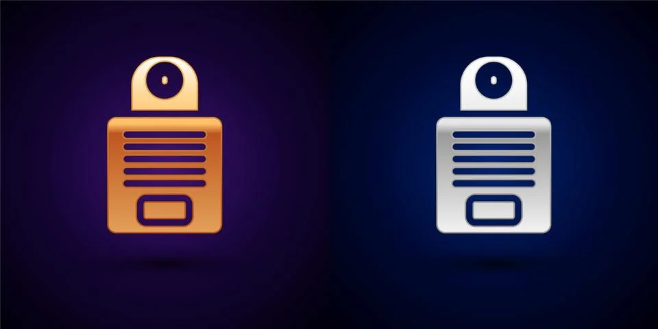 Gold and silver Intercom icon isolated on black background. Vector イラスト素材