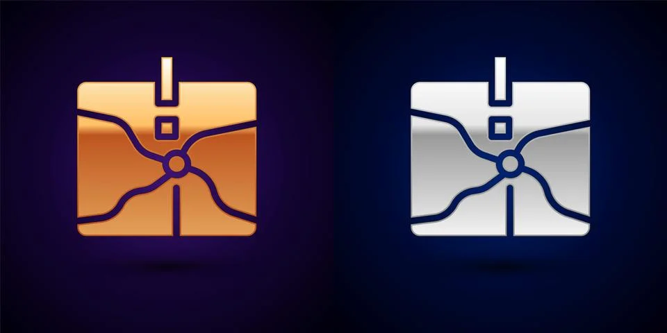 Gold and silver Intersection point icon isolated on black background.  Vector Illustrazione stock