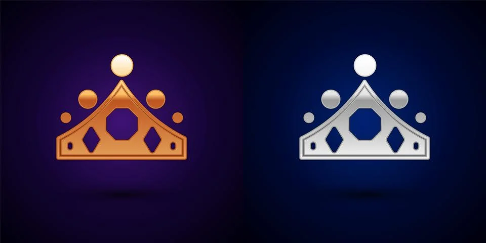 Gold and silver King crown icon isolated on black background.  Vector Stock Illustration