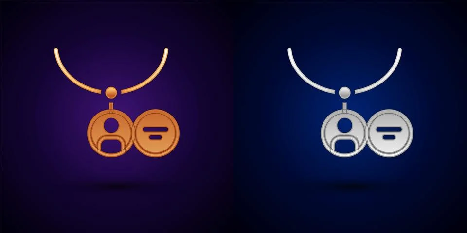 Gold and silver Locket on necklace icon isolated on black background.  Vector Stock Illustration