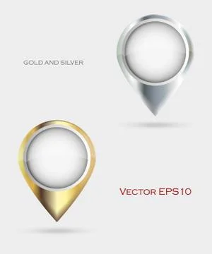 Gold and silver map markers. Stock Illustration