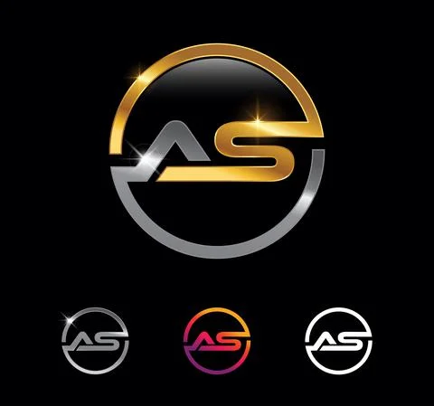 Gold and Silver Monogram Initial Letter AS Sign Stock Illustration