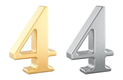 Gold and silver number 4 digits. 3D rendering Stock Illustration
