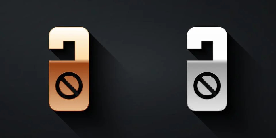 Gold and silver Please do not disturb icon isolated on black background. Hotel Stock Illustration