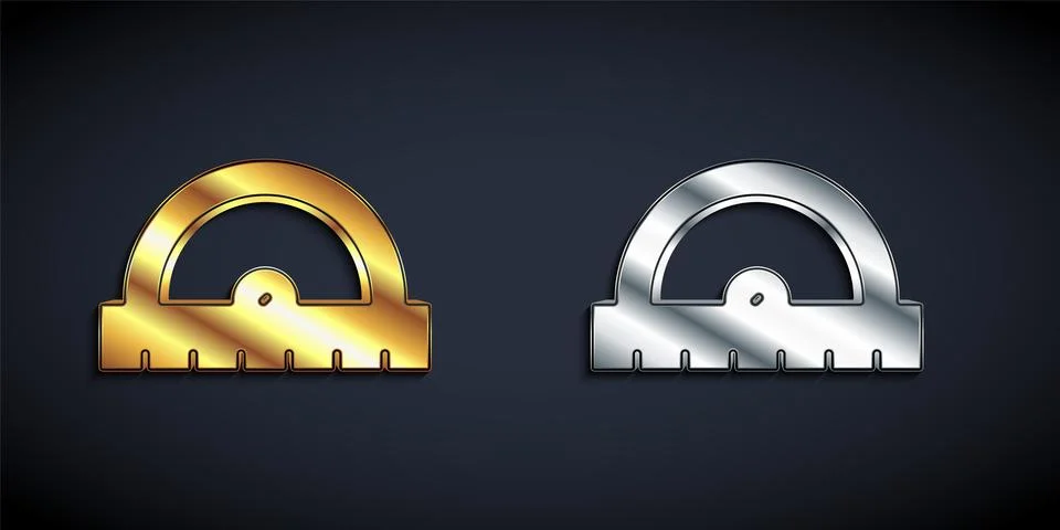 Gold and silver Protractor grid for measuring degrees icon isolated on black Stock Illustration