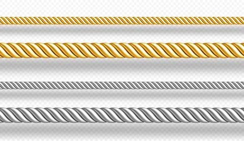 Gold and silver ropes, twisted twines Illustrazione stock