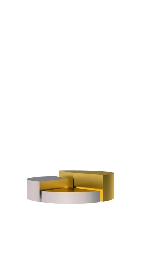 Gold and silver segments of pie chart, 3D animation. Видео 336567351