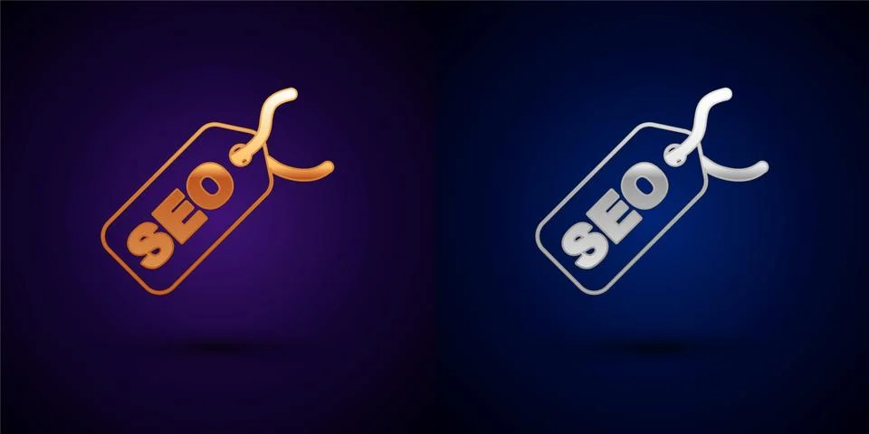 Gold and silver SEO optimization icon isolated on black background. Vector Illustrazione stock