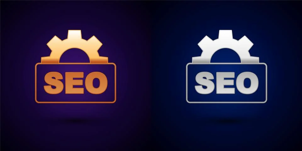 Gold and silver SEO optimization icon isolated on black background. Vector Stock Illustration