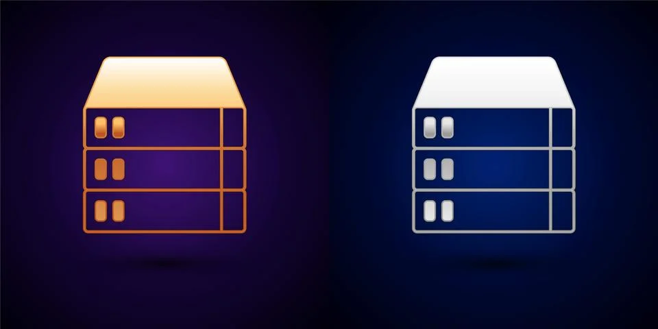 Gold and silver Server, Data, Web Hosting icon isolated on black background Illustrazione stock