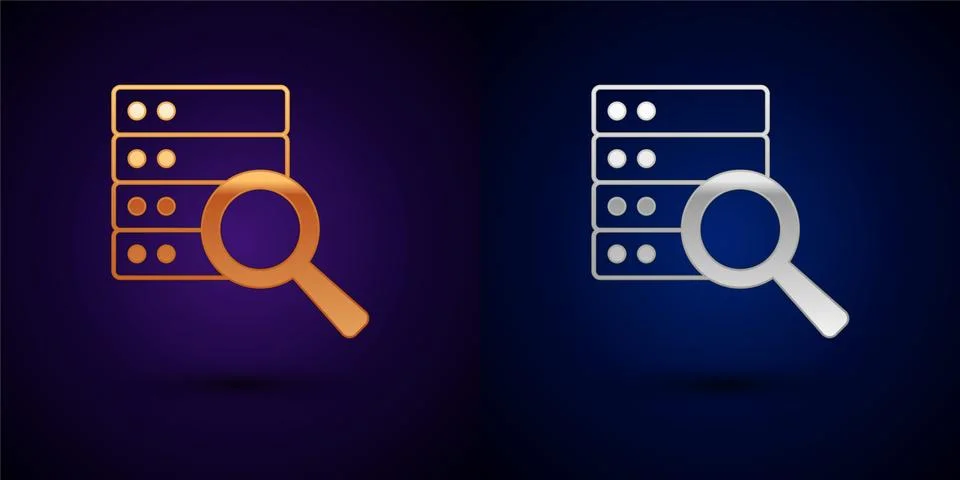 Gold and silver Server, Data, Web Hosting icon isolated on black background Stock Illustration