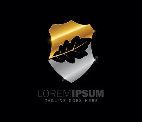 Gold and Silver Shield Maple Leaf Logo Sign Stock Illustration