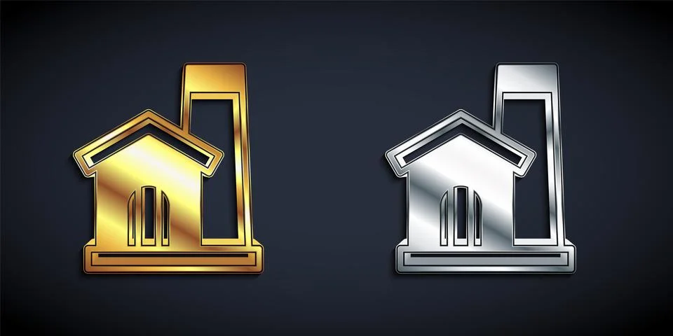 Gold and silver Smithy workshop interior icon isolated on black background. L Stock Illustration