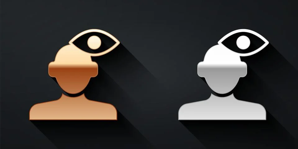 Gold and silver Solution to the problem in psychology icon isolated on black Illustrazione stock