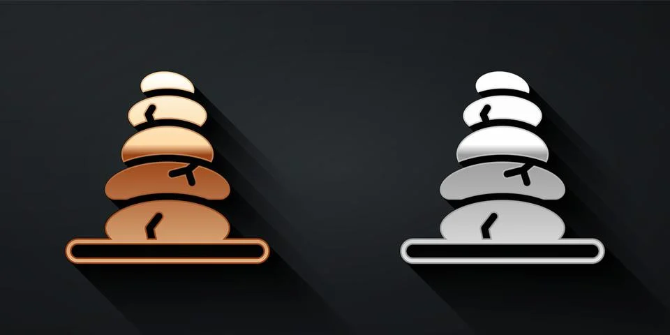 Gold and silver Stack hot stones icon isolated on black background. Spa salon Stock Illustration