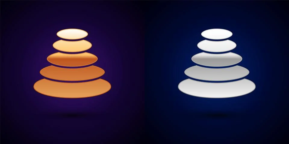 Gold and silver Stack hot stones icon isolated on black background. Spa salon Stock Illustration