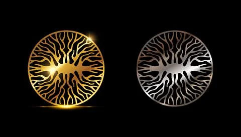 Gold and Silver Tree Circle Vector Sign Stock Illustration