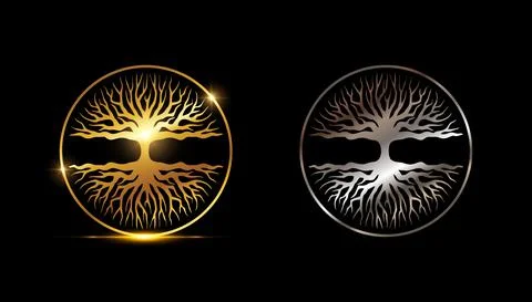 Gold and Silver Tree Circle Vector Sign Illustrazione stock