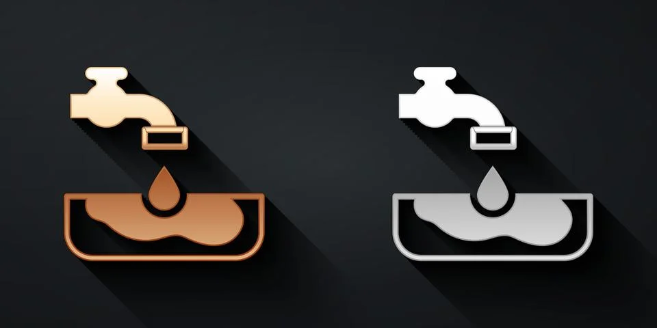 Gold and silver Water problem icon isolated on black background. Poor countri Stock Illustration