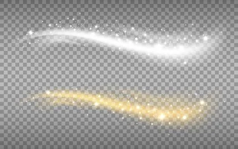 Gold and silver waves with particles. Luxury elements with glitter. Glowing l Stock Illustration