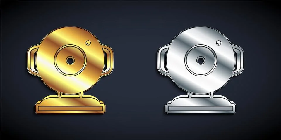 Gold and silver Web camera icon isolated on black background. Chat camera. We Stockillustratie