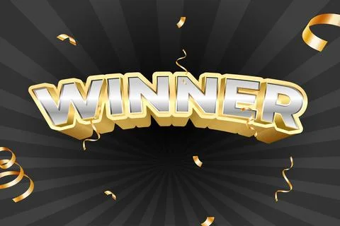 Gold and silver winner text lettering with confetti, celebrating success an.. Stock Illustration