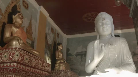 Gold and white Buddha statues at Wat Phra That Doi Suthep, Chiang Mai, Thailand Stock Footage 48200934