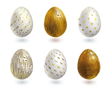Gold and white Easter eggs on white background. Vector set for holiday Easter Stock-Illustration