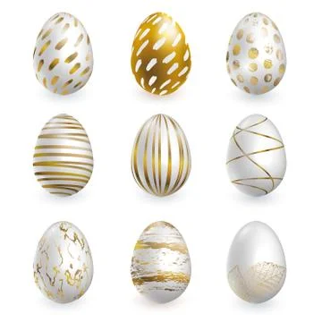 Gold and white Easter eggs on white background. Vector set for holiday Easter Stock Illustration