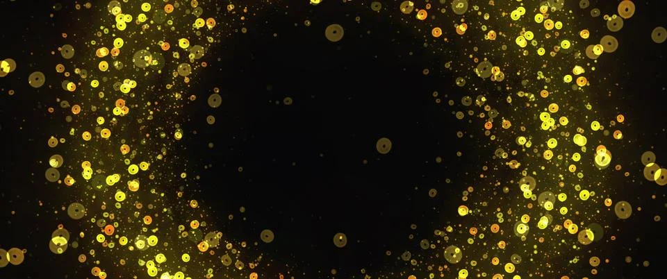 Gold and yellow glitters on a black background Stock Illustration